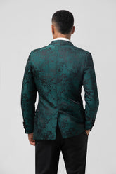 Dark Green Peak Lapel Jacquard 2 Pieces Prom Men's Suits